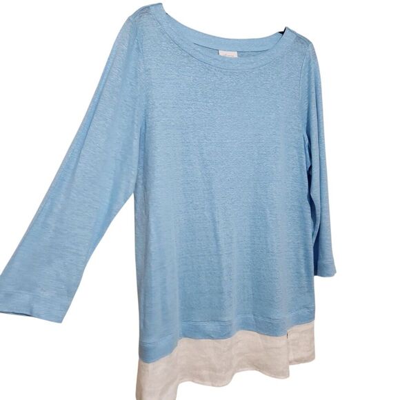 J Jill Linen Top Size Medium Blue Relax Fit Lightweight - Picture 2 of 13